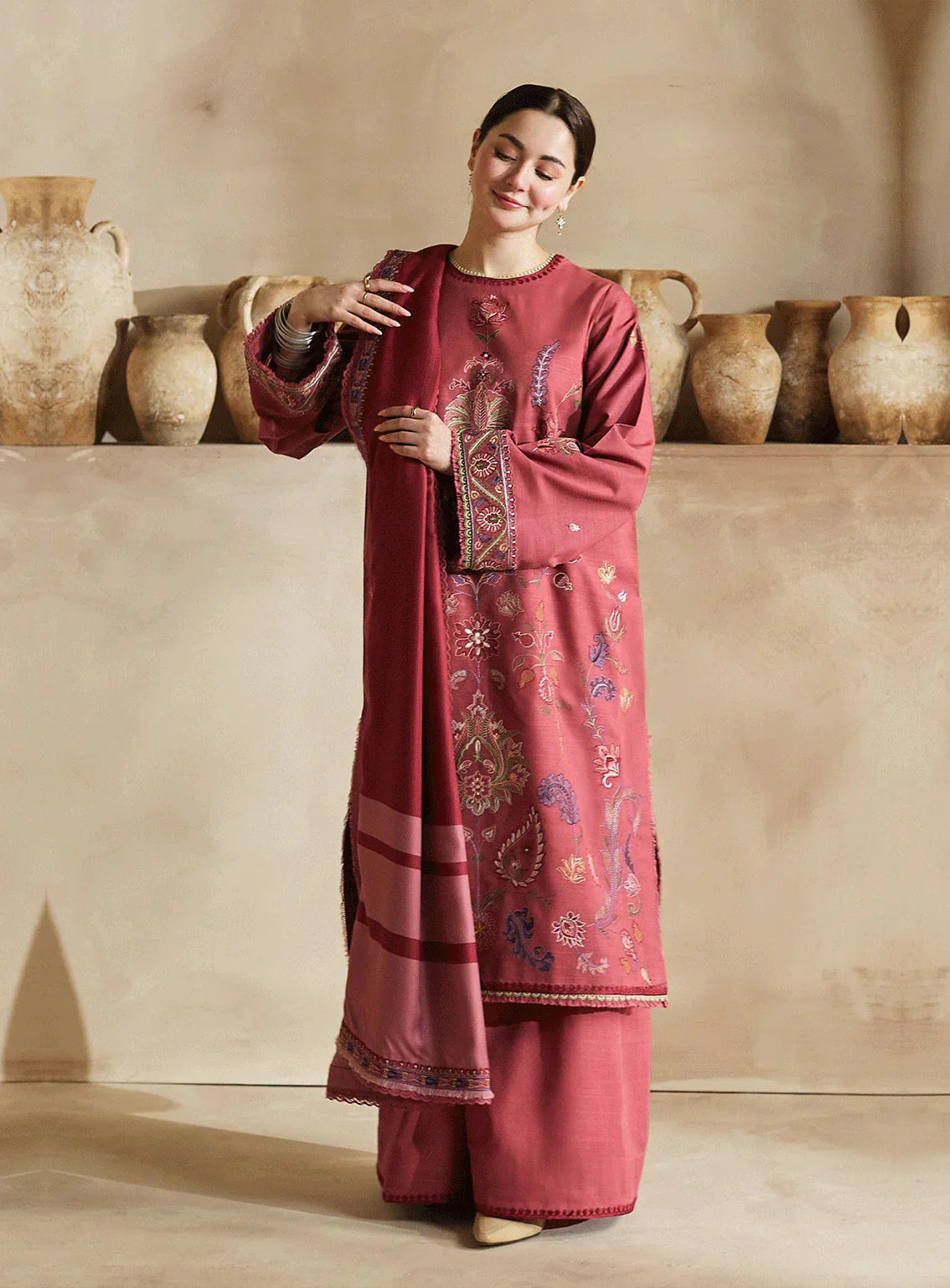 ZARA SHAHJAHAN-3PC DHANAK HEAVY EMBROIDERED SUIT SD-14