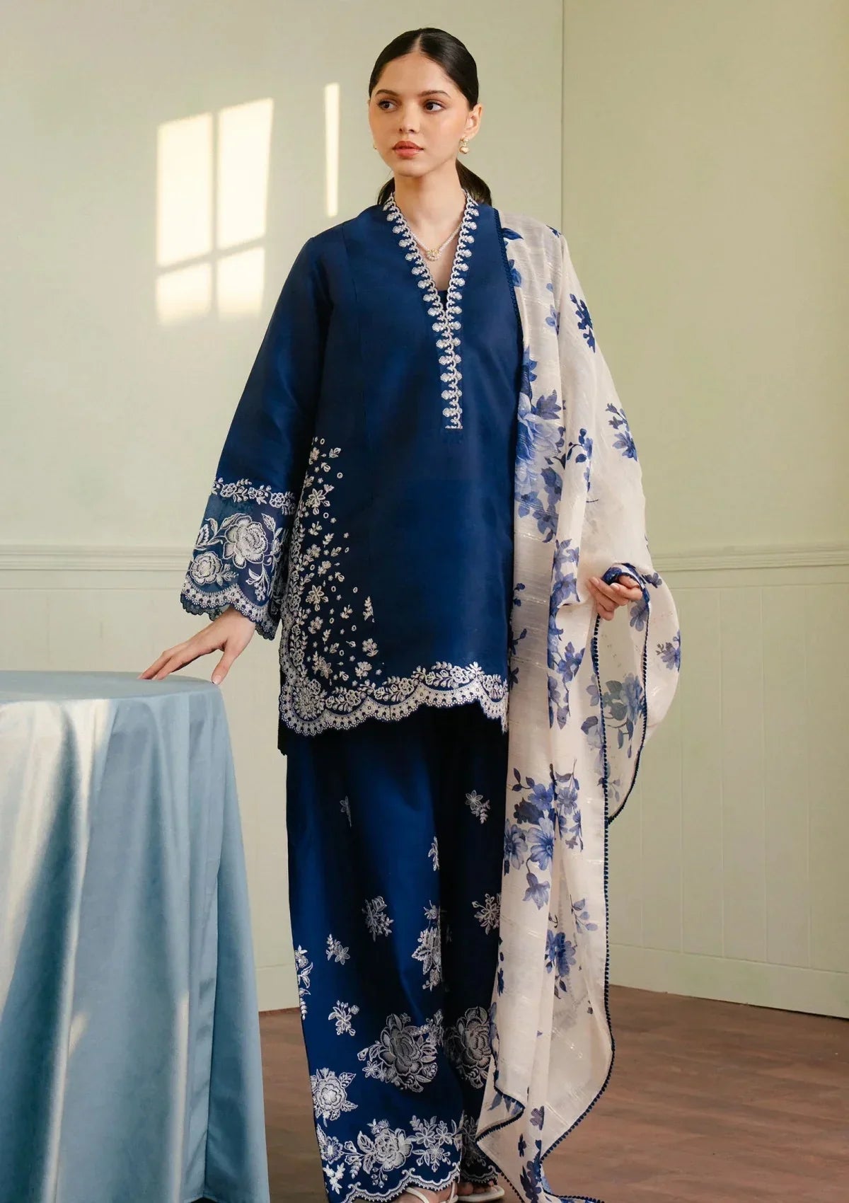 ZARA SHAHJAHAN-3PC DHANAK HEAVY EMBROIDERED SUIT SD-15