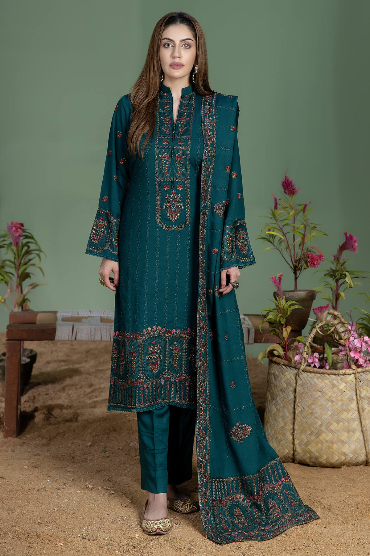 MOHAGNI-3PC DHANAK EMBROIDERED SUIT SD-17