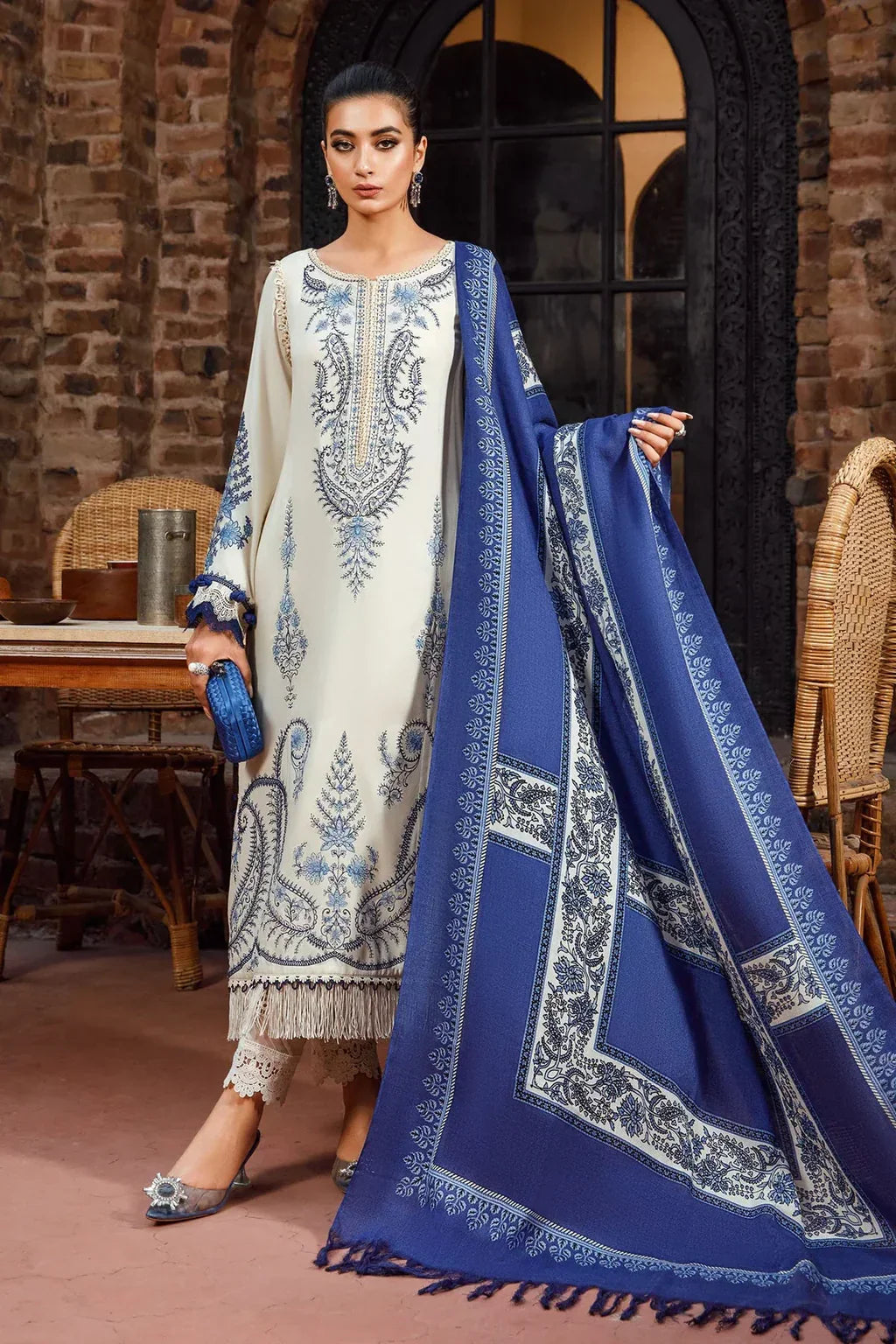 MARIA B-3PC DHANAK EMBROIDERED SUIT SD-30