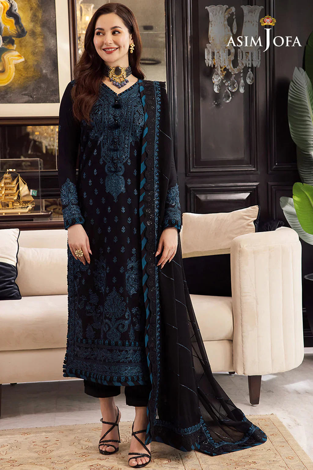 ASIMJOFA-3PC DHANAK EMBROIDERED SUIT SD-18