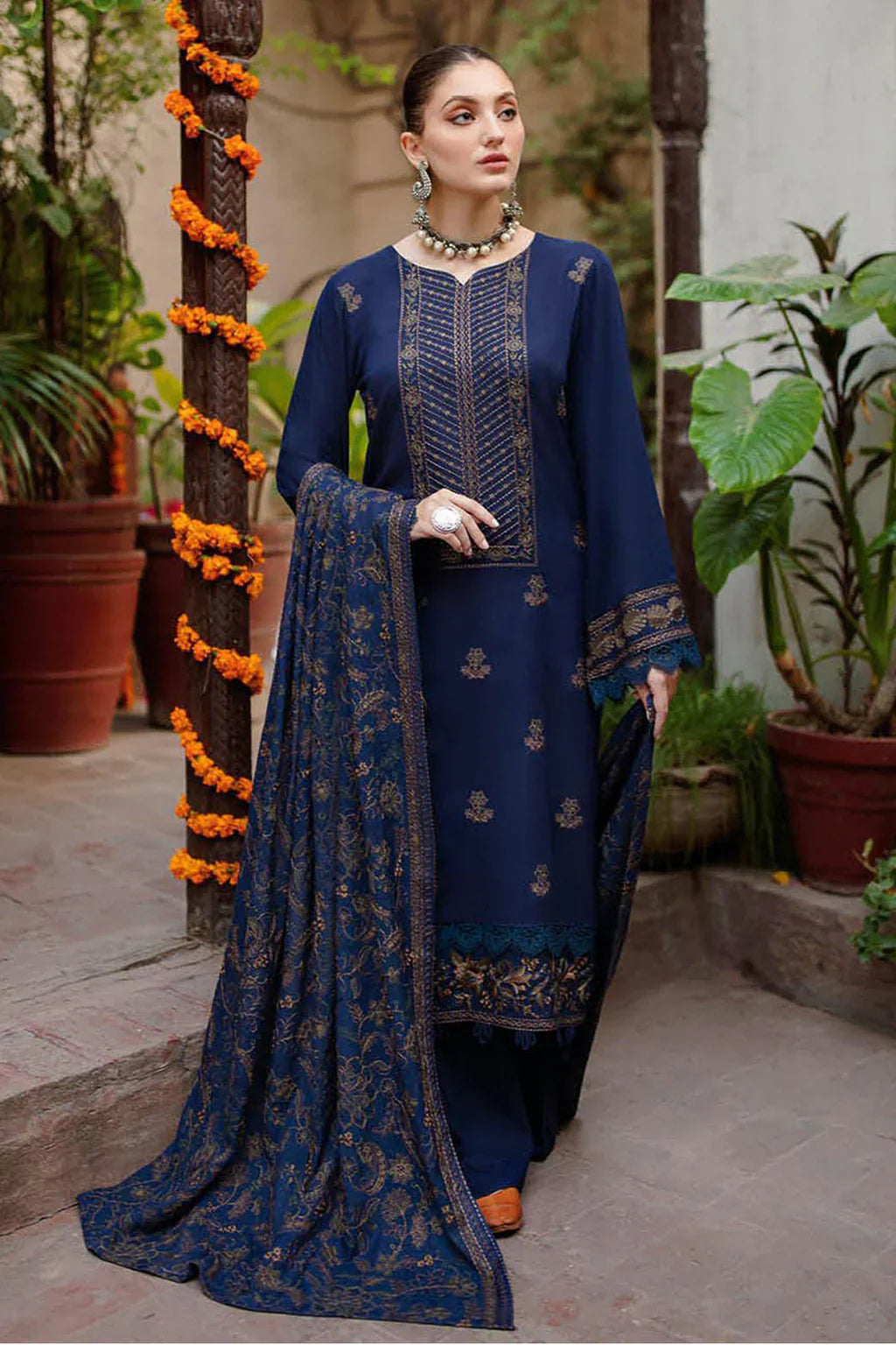 BAREEZE-3PC DHANAK EMBROIDERED SUIT SD-41