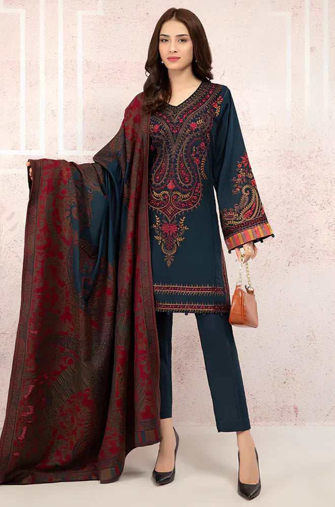 JAZMIN-3PC DHANAK EMBROIDERED SUIT SD-19