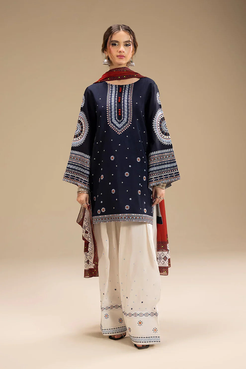 JAZMIN-3PC DHANAK EMBROIDERED SUIT SD-43