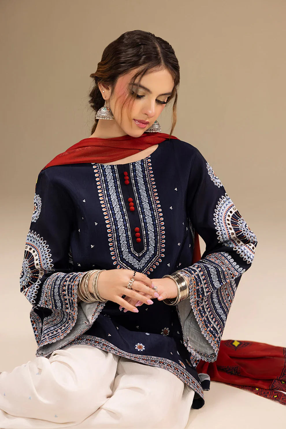 JAZMIN-3PC DHANAK EMBROIDERED SUIT SD-43