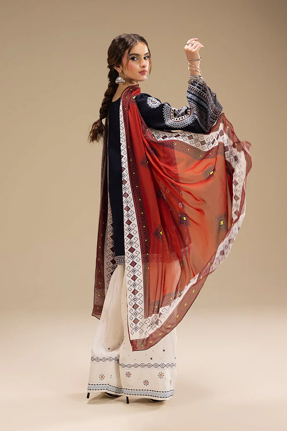 JAZMIN-3PC DHANAK EMBROIDERED SUIT SD-43