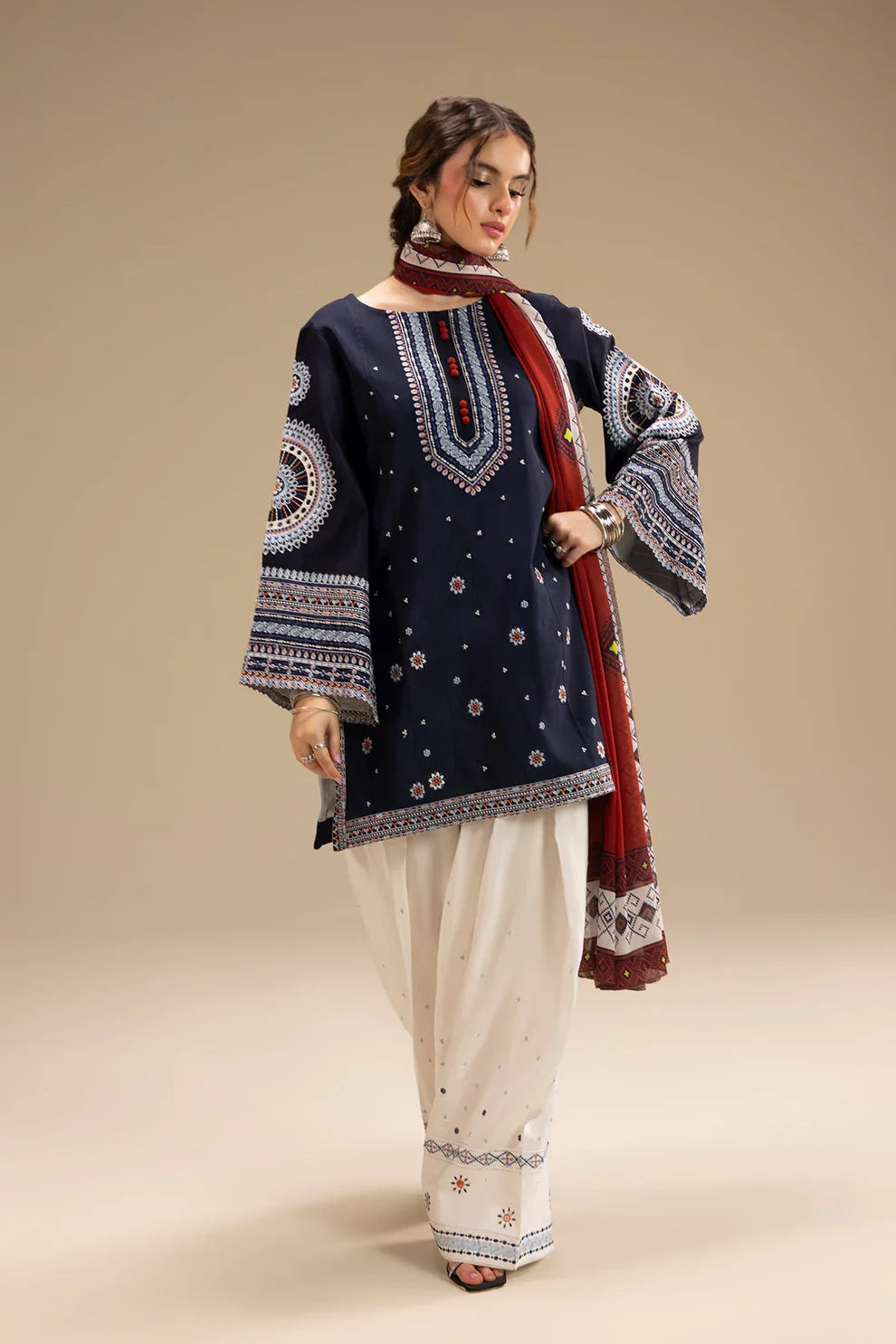 JAZMIN-3PC DHANAK EMBROIDERED SUIT SD-43