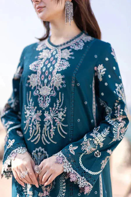 QALAMQAR-3PC DHANAK HEAVY EMBROIDERED SUIT GUL26