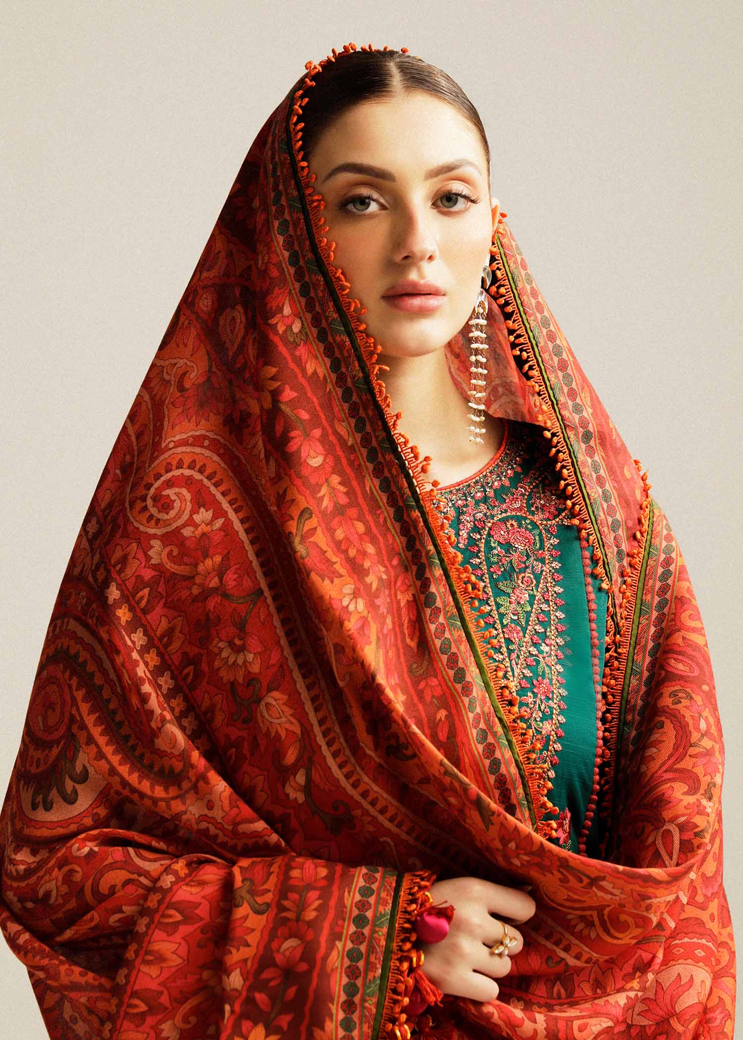 HUSSAIN REHAR-3PC SDHANAK EMBROIDED SUIT SD-12