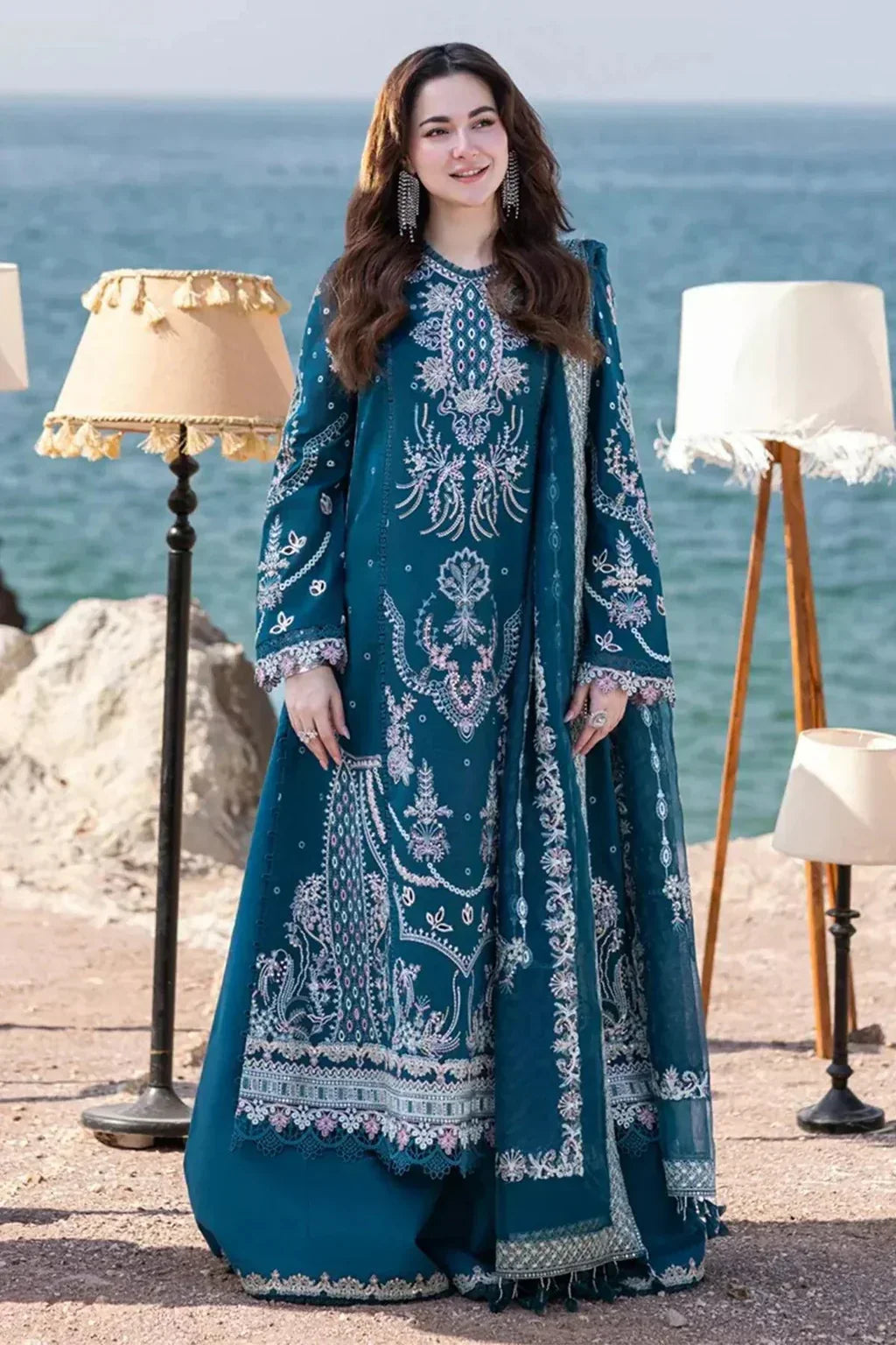 QALAMQAR-3PC DHANAK HEAVY EMBROIDERED SUIT SD-35