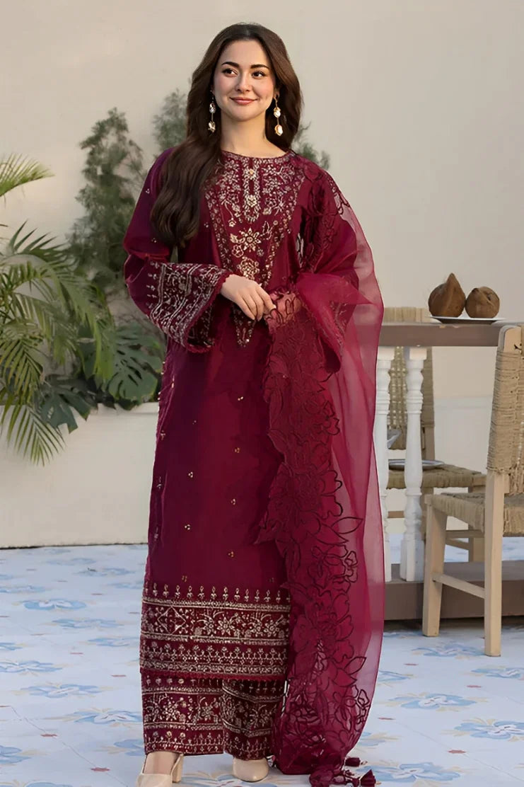 QALAMQAR-3PC DHANAK HEAVY EMBROIDERED SUIT SD-48