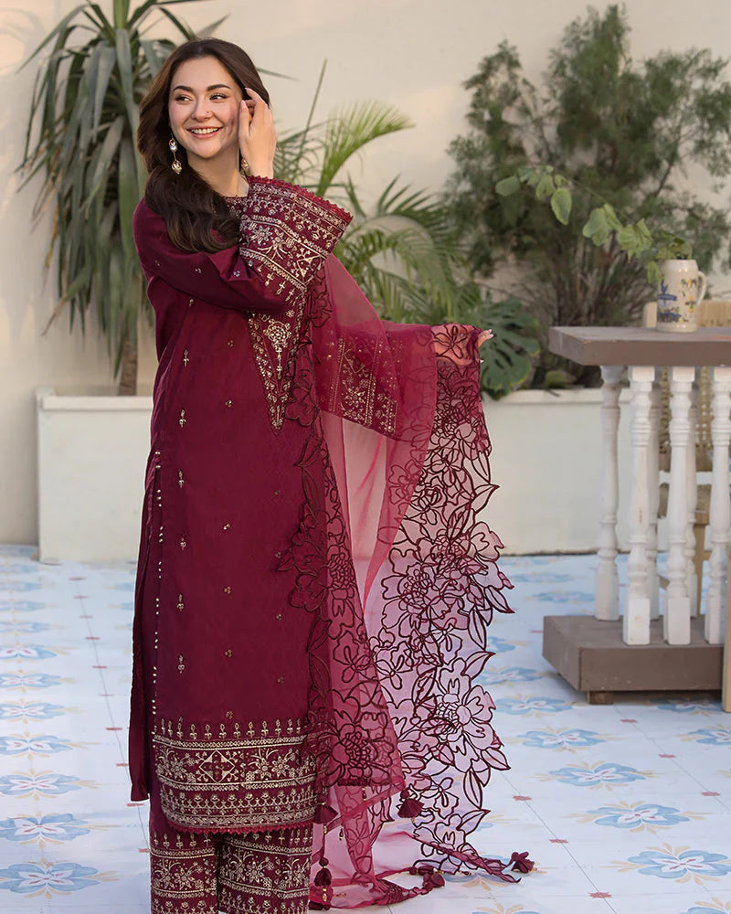 QALAMQAR-3PC DHANAK HEAVY EMBROIDERED SUIT SD-48