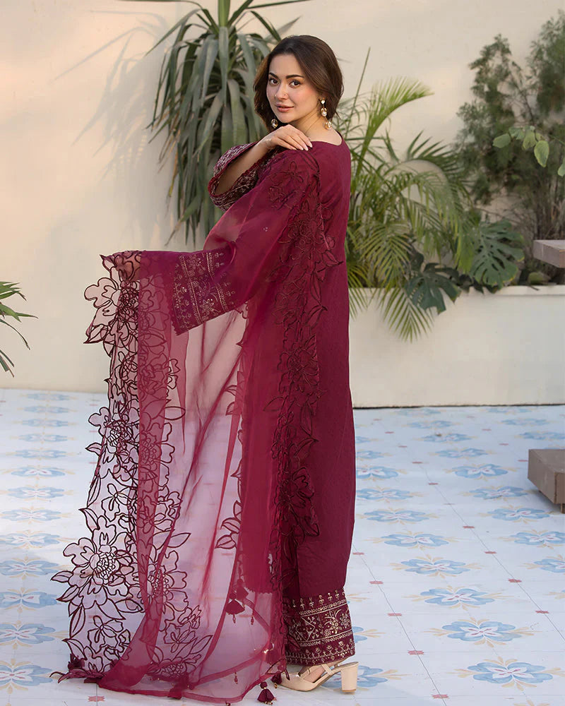 QALAMQAR-3PC DHANAK HEAVY EMBROIDERED SUIT SD-48