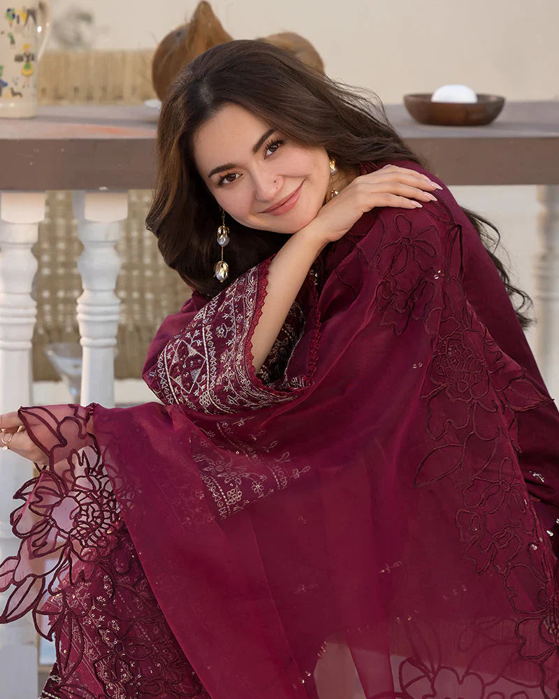 QALAMQAR-3PC DHANAK HEAVY EMBROIDERED SUIT SD-48