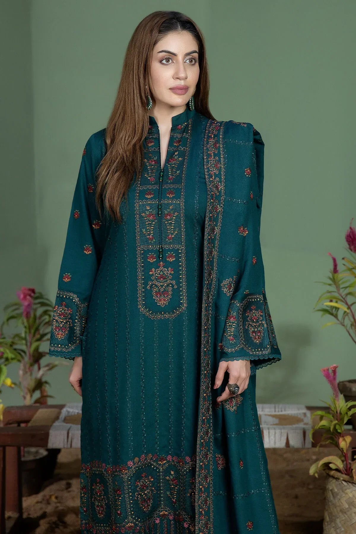 MOHAGNI-3PC DHANAK EMBROIDERED SUIT SD-17
