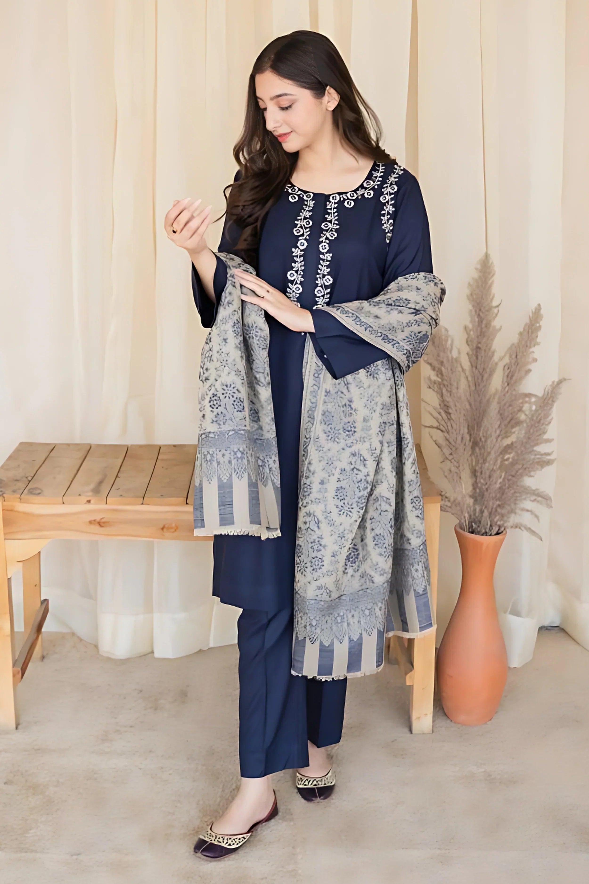 AISLING-3PC DHANAK EMBROIDERED SUIT SD-38