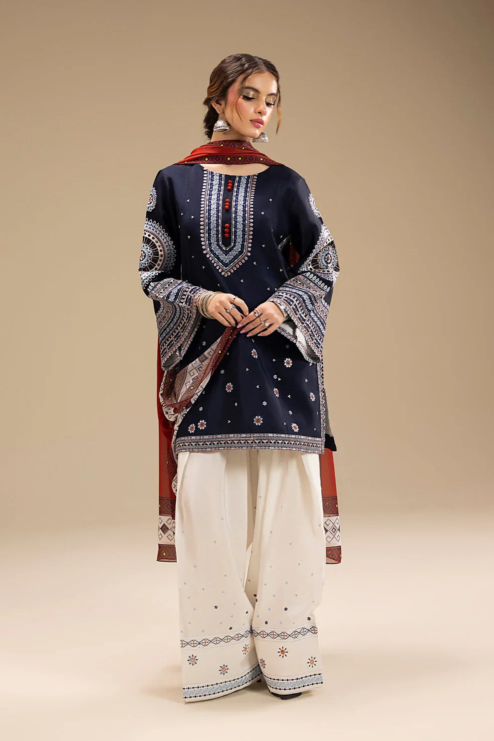 JAZMIN-3PC DHANAK EMBROIDERED SUIT SD-43