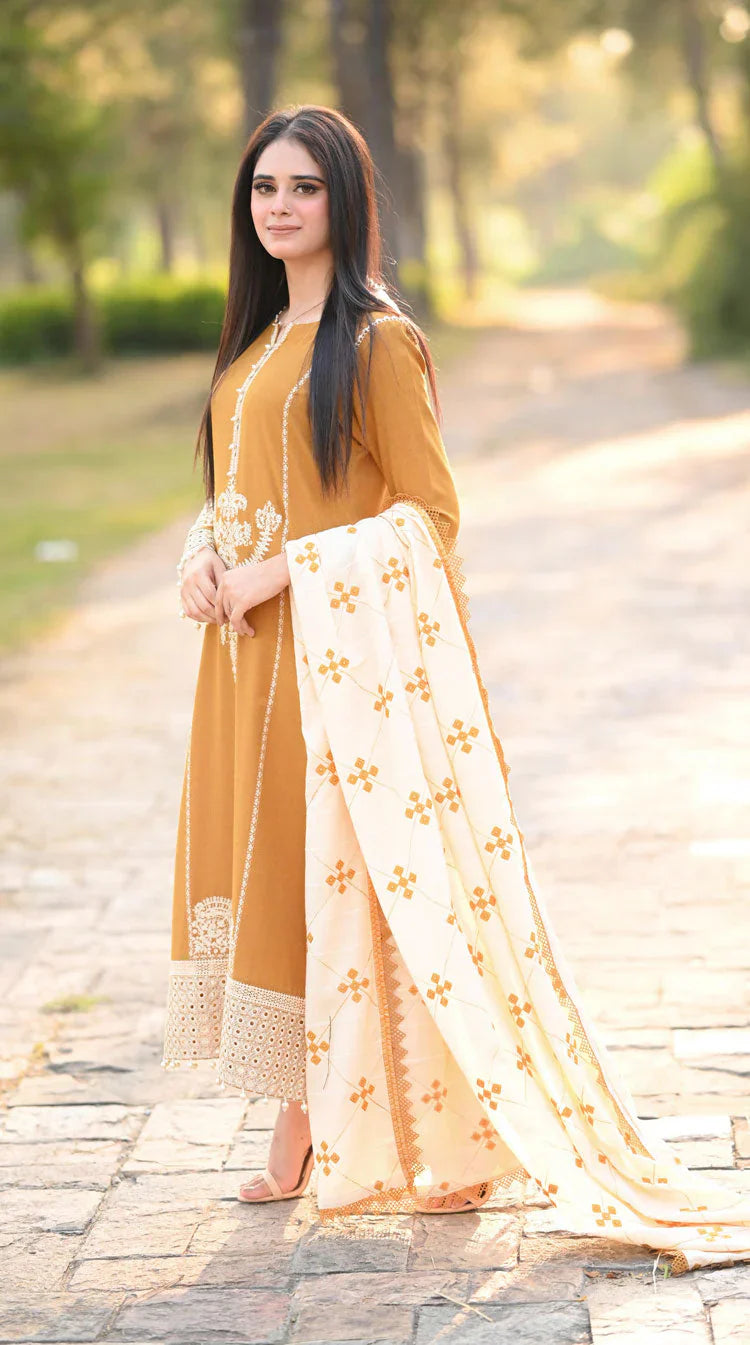 LIBASS-3PC DHANAK EMBROIDERED SUIT SD-46