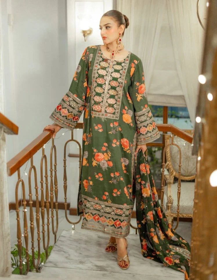 ANEELAS-SHAMOZ 3PC SOFT DIGITAL PRINTED SUIT SD-39
