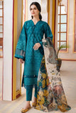 Teal Blue Printed Lawn Suit – 3 Piece