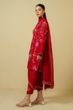 Red Embroidered Cotton Suit – 3 Piece