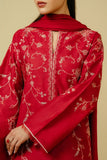 Red Embroidered Cotton Suit – 3 Piece