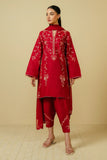 Red Embroidered Cotton Suit – 3 Piece