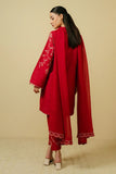 Red Embroidered Cotton Suit – 3 Piece