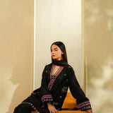 Black Cambric 3-Piece Embroidered Suit